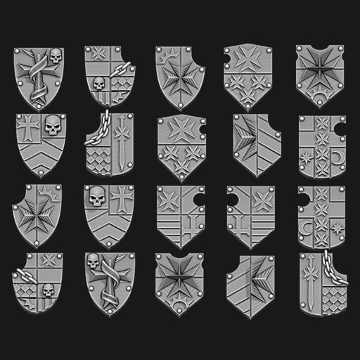 Black Templars Tilting Shields - Set of 20 - Design 1 - Archies Forge