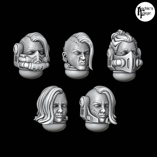 Female Custodes / Space Marine Heads - Punk Style - Set of 5 - Archies Forge