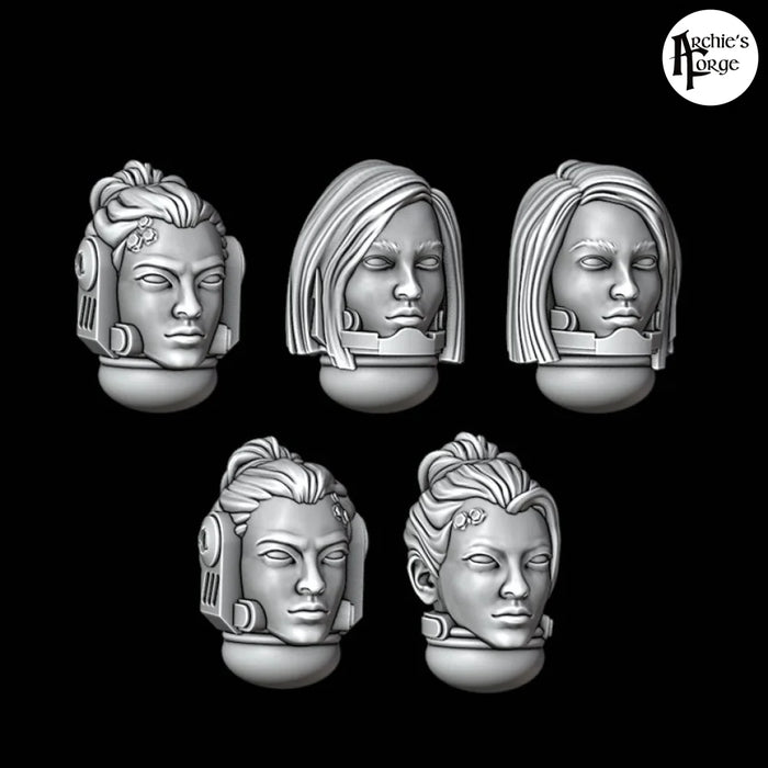 Female Custodes / Space Marine Heads - Set of 5 - Archies Forge