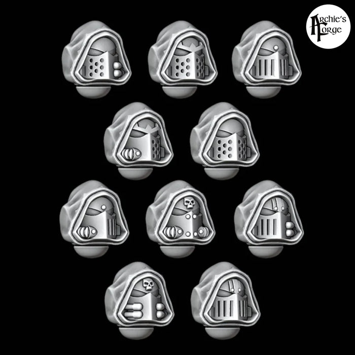 Hooded Knight Helmets - Design 2 - Trimmed Hood 1 - Set of 10 - Archies Forge