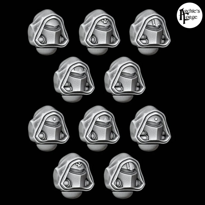 Hooded Knight Helmets - Design 3 - Trimmed Hood 1 - Set of 10 - Archies Forge