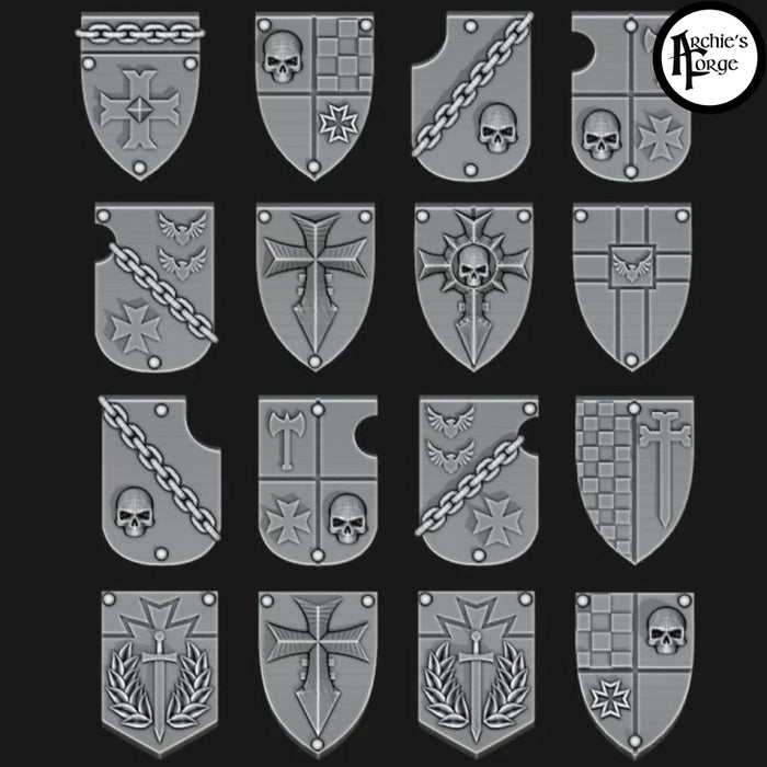 Black Templars Tilting Shields - Set of 16 - Design 3 - Archies Forge