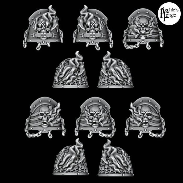 Skull and Flame Shoulder Pads - Set of 10 - Archies Forge